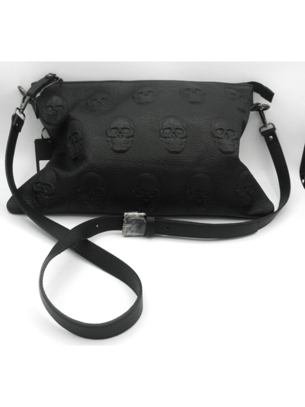 IO Pelle Pebbled Leather Embossed Skull Crossbody Pouch Handbag New w/ Dust Bag - Picture 2 of 8
